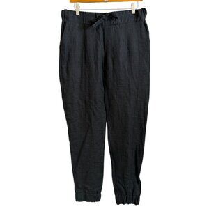 MDNT:45 Linen Jogger Pants Black M Elastic Waist Minimalist Lagom Scandi Coastal